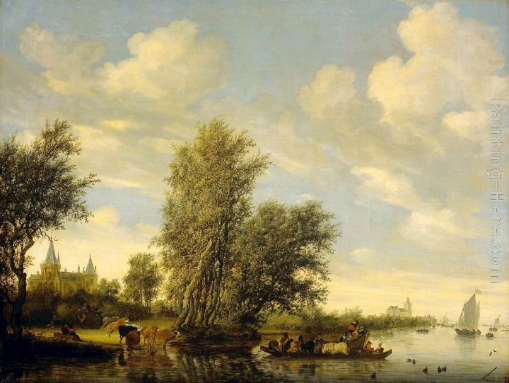 River Scene with Ferry painting - Salomon van Ruysdael River Scene with Ferry art painting